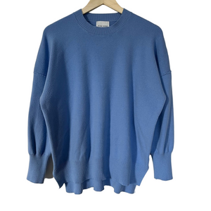 Periwinkle Blue Knit Oversized Sweater Crewneck Exposed Hem Soft Texture Pastel